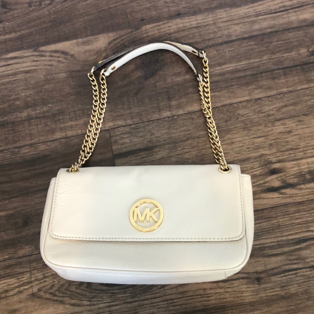 Michael Kors Cream Shoulder Bag with Gold Accents